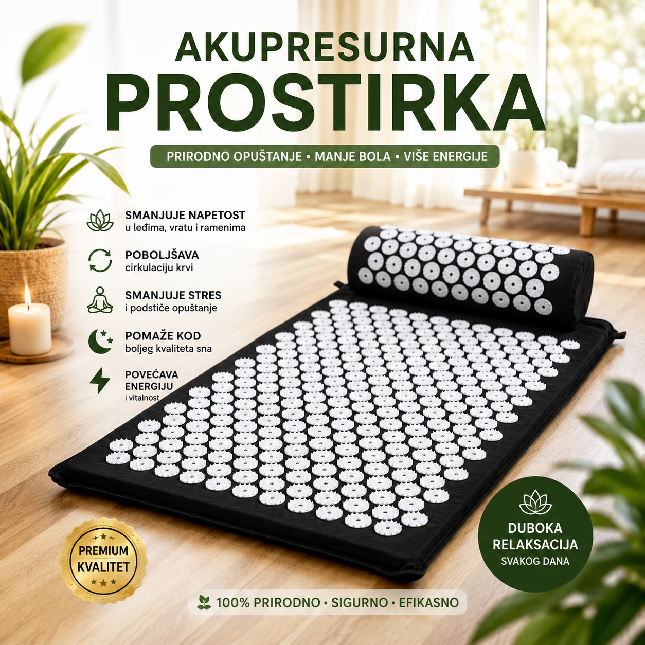 AKUPRESURNA PROSTIRKA ZA MASAŽU - oslobodite telo stresa, napetosti i bolova iz udobnosti svog doma 🧘