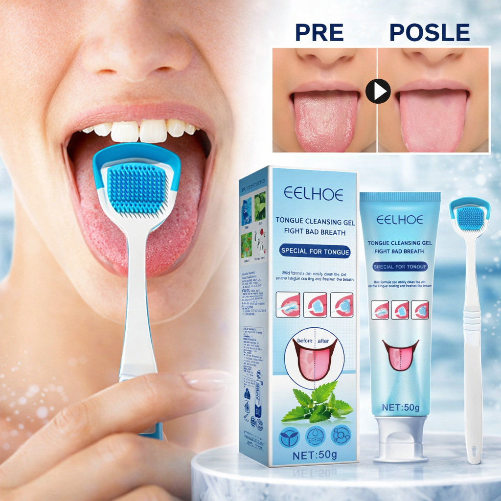 👅 Komplet za čišćenje jezika sa gelom i četkom - svež dah i čista usta svakog dana!