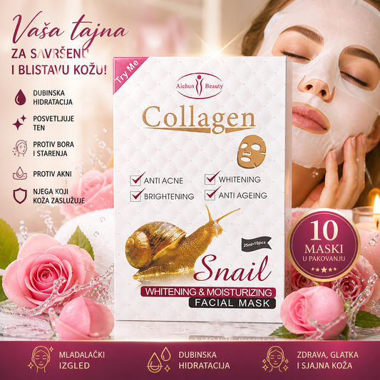 ✨ 🐌 Kolagen Puževe Maske za lice (10 komada) – Blistava i hidrirana koža za samo 15 minuta